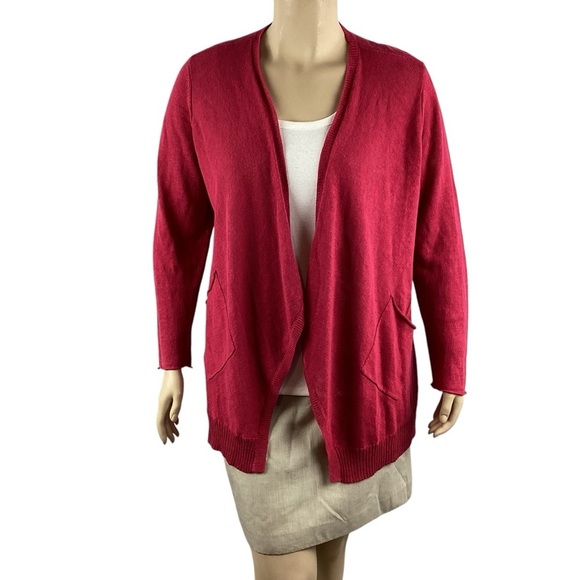 Eileen Fisher XL Red 100% Linen Open Front Cardigan Sweater - Picture 1 of 7